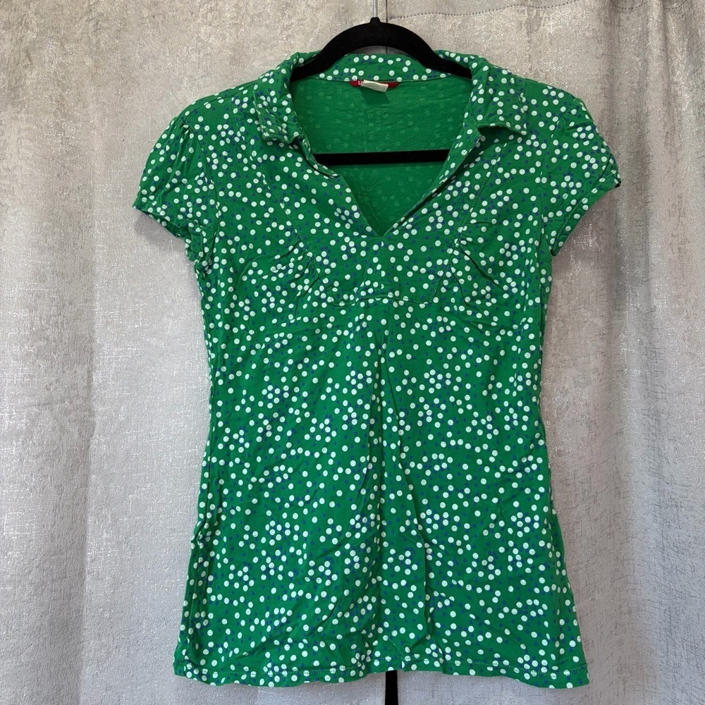 Y2K unionbay Green Polka Dot V-Neck Short Sleeve Top